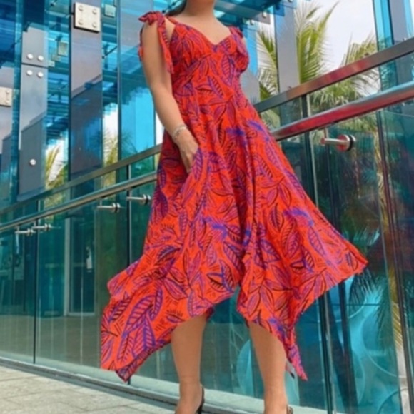 ALEXIS Orange Blue Botanical Asymmetrical … - Picture 7 of 12